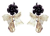 image for earring eurowire dangling Rough Kingdom brown antique silver (flower with ribbon & hang-in teardrop like stone)