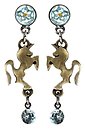 image for earring stud dangling Rough Kingdom multi antique silver/antique brass (coloured flower with unicorn & tutui together)