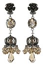image for earring clip dangling Rough Kingdom brown antique silver (flower metal; hang-in crystal golden shadow connector, crown-metal with hang-in diamond-cut beads)