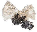 image for brooch Rough Kingdom brown antique silver/antique brass (ribbon hang-in flower with metal crown & frog emblem)