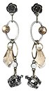 image for earring stud dangling Rough Kingdom brown antique silver/antique brass (flower-like metal hang-in chain, teardrop like stone & crown-like metal)