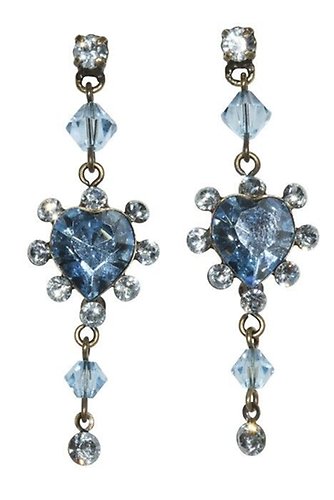 image for earring stud dangling Heart blue   PP 32: lt. azore; hang-in diamond- cut bead, aquamarine heart stone in the centre with hang- in lt. azore tutui around