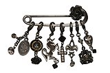 image for brooch Rough Kingdom black Very Dark Antique Silver (hang-in several charms with designed metals & tutui & flower)