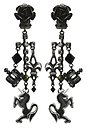 image for earring clip dangling Rough Kingdom black Very Dark Antique Silver (metal flower; cross-shape with stones & hang-in designed metals & diamond-cut beads)