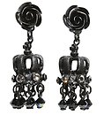 image for earring stud dangling Rough Kingdom black Very Dark Antique Silver (metal rose; crown-metal & hang-in diamond-cut beads together)