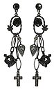 image for earring stud dangling Rough Kingdom black Very Dark Antique Silver (long; rose, chain with several designed metal together)