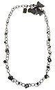 image for necklace (long) Rough Kingdom black Very Dark Antique Silver (chain with different crown metals, flowers, crystal silver shade stones & ribbon together)