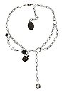 image for necklace-Y Rough Kingdom black Very Dark Antique Silver (crown metal, metal rose & crystal silver shade stone along a designed chain neckline)