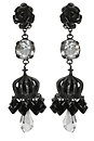 image for earring clip dangling Rough Kingdom black Very Dark Antique Silver (flower metal; hang-in crystal satin connector, crown-metal with hang-in diamond-cut beads)