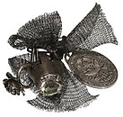 image for brooch Rough Kingdom black Very Dark Antique Silver (ribbon hang-in flower with metal crown & frog emblem)