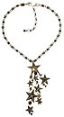 image for necklace-Y Dancing Star brown antique brass (big star in the centre & 3 lines of star-hang-ins on a star-neckline)