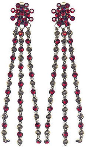 image for earring clip dangling Magic Fireball dark red   flower with 3 hang-in's