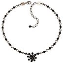 image for necklace Magic Fireball black jet antique silver (1 flower in the centre; chain with tutui neckline)