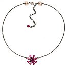 image for necklace pendant Magic Fireball dark rose fuchsia antique silver