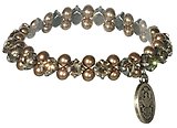 image for bracelet elastic Pearl Shadow beige crystal golden shadow antique silver ( 2 lines of 5 mm pearls all around)