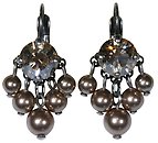 image for earring eurowire dangling Pearl Shadow beige crystal golden shadow antique silver (SS 39: crystal golden shadow & hang-in pearls)