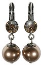 image for earring eurowire dangling Pearl Shadow beige crystal golden shadow antique silver (SS 29: crystal golden shadow & hang-in pearl)
