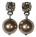 image for earring stud dangling Pearl Shadow beige crystal golden shadow SS 29 antique silver (hang-in pearl)