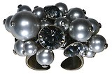 image for ring Pearl Shadow grey black diamond antique silver (multiple pearls & black diamond stones together)