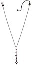 image for necklace-Y Pearl Shadow grey black diamond antique silver (hang-in beads & black diamond connector in line)
