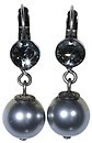 image for earring eurowire dangling Pearl Shadow grey black diamond antique silver (SS 29: black diamond & hang-in pearl)