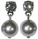 image for earring stud dangling Pearl Shadow grey black diamond SS 29 antique silver (hang-in pearl)