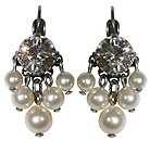 image for earring eurowire dangling Pearl Shadow white crystal antique silver (SS 39: crystal & hang-in pearls)