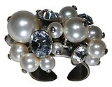 image for ring Pearl Shadow white crystal antique silver (multiple pearls & crystal stones together)