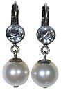 image for earring eurowire dangling Pearl Shadow white crystal antique silver (SS 29: crystal & hang-in pearl)
