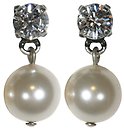 image for earring stud dangling Pearl Shadow white crystal SS 29 antique silver (hang-in pearl)