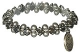 image for bracelet elastic Pearl Shadow grey black diamond antique silver (2 lines of 5 mm pearls all around)