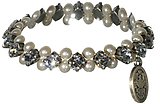 image for bracelet elastic Pearl Shadow white crystal antique silver (2 lines of 5 mm pearls all around)