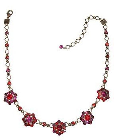 image for necklace Bended Lights light red   5 flowers half along the neckline