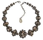 image for necklace collier Oriental Architecture beige antique brass (multiple bended balls with stones along the neckline)