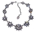 image for necklace collier Oriental Architecture white antique silver (1 big & 10 medium bended balls with stones along the neckline)
