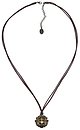 image for necklace (long) Oriental Architecture yellow antique brass (big single bended ball with stones on a leather neckline)