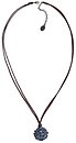image for necklace (long) Oriental Architecture blue antique brass (big single bended ball with stones on a leather neckline)