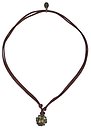 image for necklace (long) Oriental Architecture yellow antique brass (small single bended ball with stones on a leather neckline)