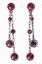 image for earring stud dangling Waterfalls coralline/orange/rose antique silver (SS 34: indian pink; hang-in 2 lines of chain & flatback stones)