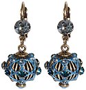 image for earring eurowire dangling Oriental Architecture blue antique brass (medium;SS 29: indian sapphire; hang-in bended small round metal with stones)