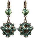 image for earring eurowire dangling Oriental Architecture green antique brass (SS 29: peridot; hang-in bended small round metal with stones)