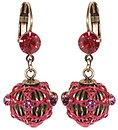 image for earring eurowire dangling Oriental Architecture pink antique brass (SS 29: indian pink; hang-in bended small round metal with stones)