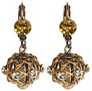 image for earring eurowire dangling Oriental Architecture yellow antique brass (SS 29: lime; hang-in bended small round metal with stones)