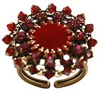 image for ring Mongolian Princess red antique brass (12 mm round velvet element with PP 24: fuchsia around & bended with beads)