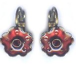 image for earring eurowire Burlesque red Very Light Antique Brass (coloured flower with stones)