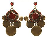 image for earring stud dangling Mongolian Princess red antique brass