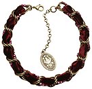 image for necklace Mongolian Princess red antique brass (38 cm chain with SS 12: fuchsia & bended with burgundy velvet)