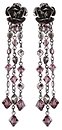 image for earring clip dangling Rose Water pink antique silver (big rose metal-flower with 3 lines hang-in)