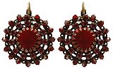 image for earring eurowire Mongolian Princess red antique brass (12 mm round velvet element with PP 24: fuchsia around & bended with beads)