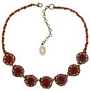 image for necklace Mongolian Princess red antique brass (7 round velvet elements along half the chain bended with cord neckline)
